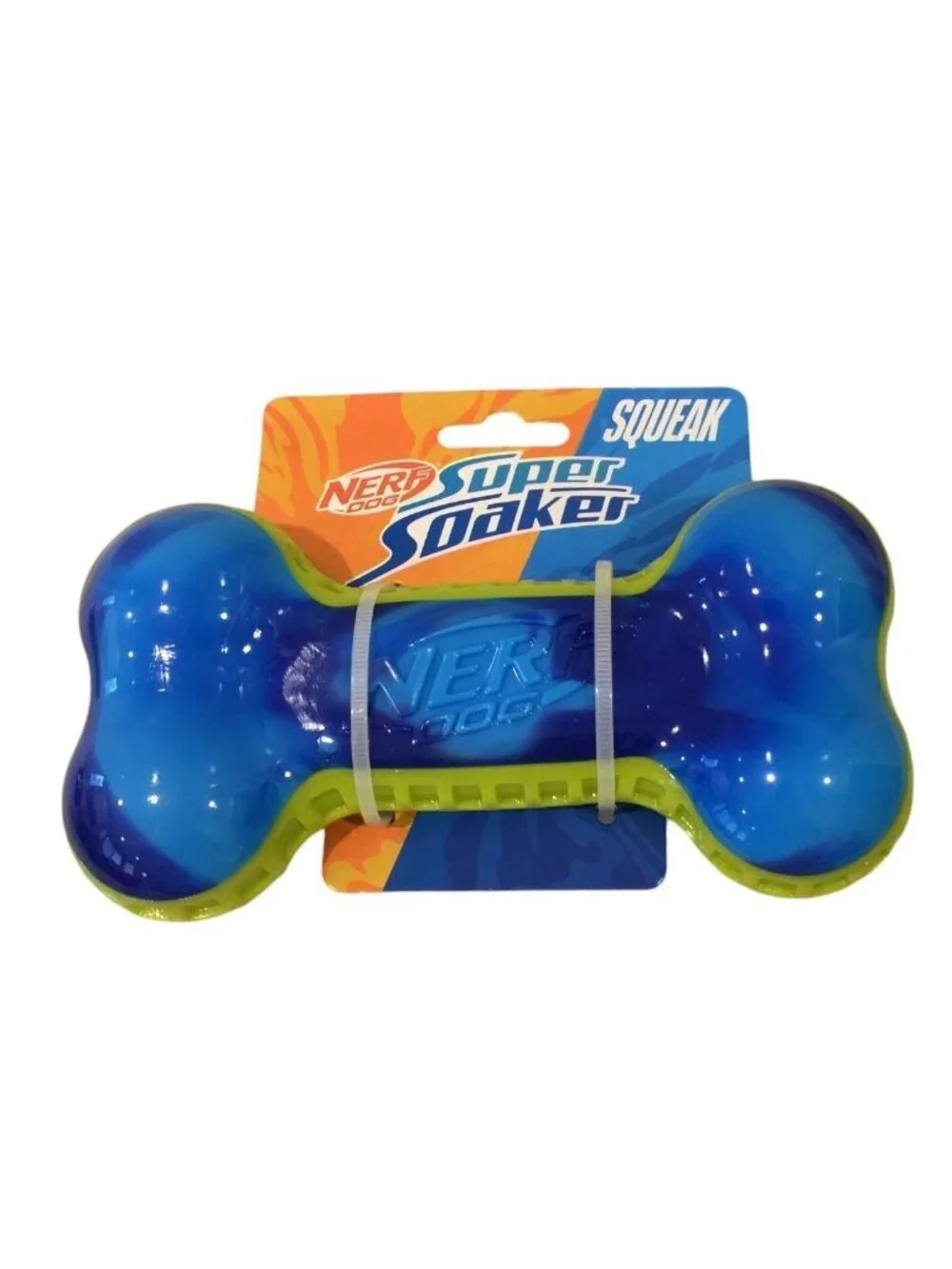 Nerf Dog Super Soaker Squeak Blue Lime Green Dog Bone Shape 6 3/4